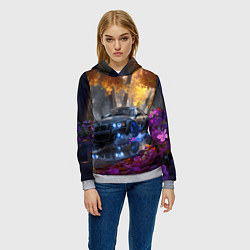 Толстовка-худи женская BMW синие неоновые фары, цвет: 3D-меланж — фото 2