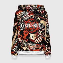 Толстовка-худи женская Кукрыниксы на фоне электрогитар, цвет: 3D-белый