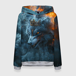Толстовка-худи женская Волк в короне в огне, цвет: 3D-меланж