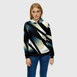Толстовка-худи женская Чёрно-белый с синим затемнением полосы, цвет: 3D-черный — фото 2