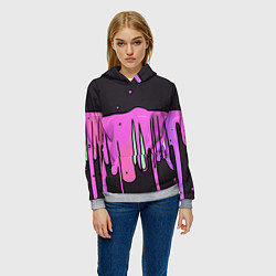 Толстовка-худи женская Фиолетовая текстура на черном фоне, цвет: 3D-меланж — фото 2