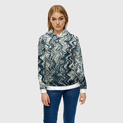 Толстовка-худи женская Бело-синий искажённые абстрактные линии, цвет: 3D-белый — фото 2