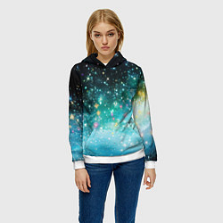 Толстовка-худи женская Бирюзовые блестки фон, цвет: 3D-белый — фото 2