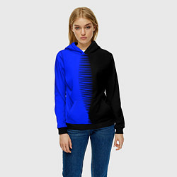 Толстовка-худи женская Чёрно-синий пополам с переходом, цвет: 3D-черный — фото 2