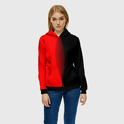 Толстовка-худи женская Чёрно-красный пополам с переходом, цвет: 3D-черный — фото 2