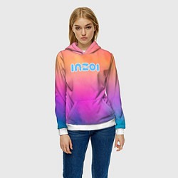 Толстовка-худи женская Inzoi розово-оранжевый фон, цвет: 3D-белый — фото 2