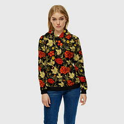 Толстовка-худи женская Русский узор с позолотой, цвет: 3D-черный — фото 2