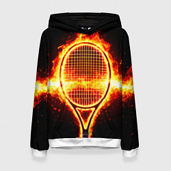 Толстовка-худи женская Теннисная ракетка в огне, цвет: 3D-белый