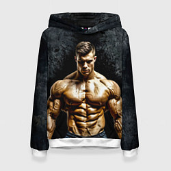 Толстовка-худи женская Бодибилдер на черном, цвет: 3D-белый