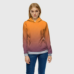 Толстовка-худи женская Градиент оранжевый в фиолетовый мелкий ромбик, цвет: 3D-меланж — фото 2