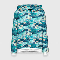 Женская толстовка Летний узор с ракушками и морскими звездами