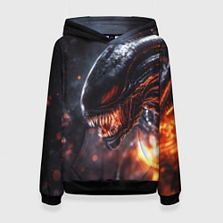 Толстовка-худи женская Голова Чужого из космоса, цвет: 3D-черный