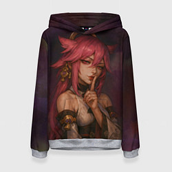Толстовка-худи женская Яэ Мико жрица лисица, цвет: 3D-меланж