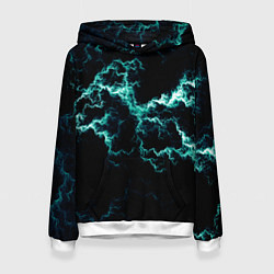 Толстовка-худи женская Lightning light blue glow, цвет: 3D-белый