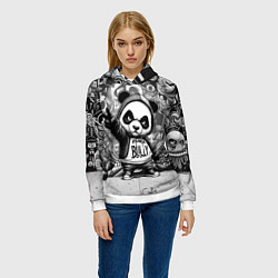 Толстовка-худи женская Детёныш панды уличный хулиган на фоне граффити, цвет: 3D-белый — фото 2
