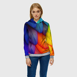 Толстовка-худи женская Радужные перья попугая, цвет: 3D-меланж — фото 2