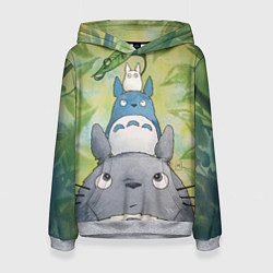 Толстовка-худи женская Тоторо в лесу акварель, цвет: 3D-меланж