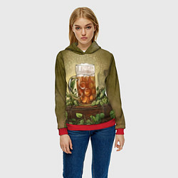 Толстовка-худи женская Кружка пива акварель, цвет: 3D-красный — фото 2