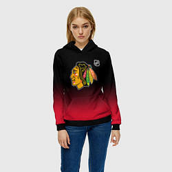 Толстовка-худи женская Чикаго Блэкхокс - градиент, цвет: 3D-черный — фото 2