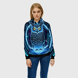 Толстовка-худи женская Виртуальный филин, цвет: 3D-черный — фото 2