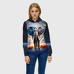 Толстовка-худи женская Геометрический слон и цветные полигоны, цвет: 3D-синий — фото 2