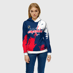 Толстовка-худи женская Вашингтон Кэпиталз - брызги красок, цвет: 3D-белый — фото 2