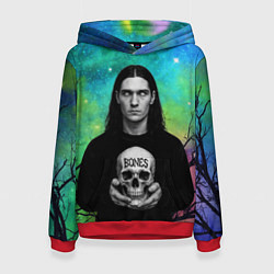 Женская толстовка Bones без зрачков держит череп в руках