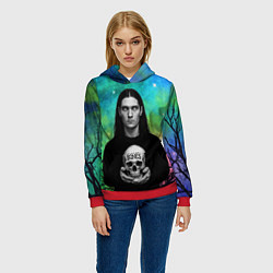 Толстовка-худи женская Bones без зрачков держит череп в руках, цвет: 3D-красный — фото 2