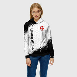 Толстовка-худи женская Амбрелла - белые соты, цвет: 3D-черный — фото 2