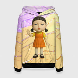 Толстовка-худи женская Игра в кальмара - кукла в стойке ожидания, цвет: 3D-черный