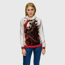 Толстовка-худи женская Демоническая панда самурай - нейроарт, цвет: 3D-красный — фото 2