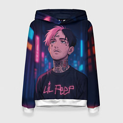 Толстовка-худи женская LiL Peep - Неоновый аниме арт, цвет: 3D-белый