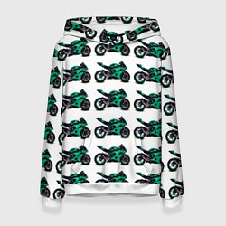 Толстовка-худи женская Motorcycle turquoise, цвет: 3D-белый