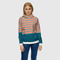 Толстовка-худи женская Полосатый мандариновый морской рассвет, цвет: 3D-белый — фото 2