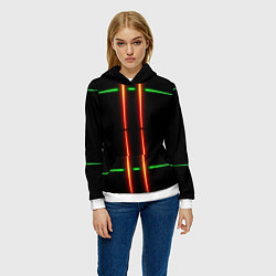 Толстовка-худи женская Neon green black red line, цвет: 3D-белый — фото 2