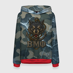 Толстовка-худи женская ВМФ волк на камуфляже, цвет: 3D-красный