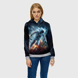 Толстовка-худи женская Космонавт парит в космосе среди звезд, цвет: 3D-меланж — фото 2