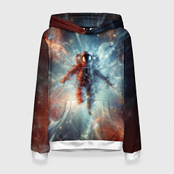 Толстовка-худи женская Космонавт в космической туманности, цвет: 3D-белый