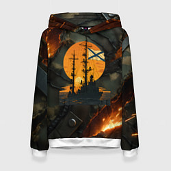 Толстовка-худи женская Корабль ВМФ на фоне камуфляжа, цвет: 3D-белый