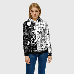 Толстовка-худи женская Doom x liil peep pattern black, цвет: 3D-черный — фото 2