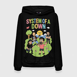 Толстовка-худи женская System of a Down мультяшный, цвет: 3D-черный