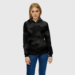Толстовка-худи женская Черно-серая текстура камуфляжа, цвет: 3D-черный — фото 2