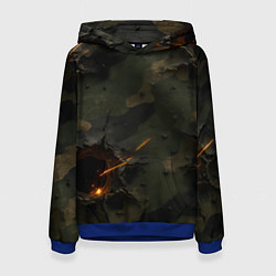 Толстовка-худи женская Огненные следы от пуль на камуфляже, цвет: 3D-синий