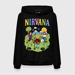 Толстовка-худи женская Нирвана мультяшный стиль, цвет: 3D-черный