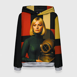 Толстовка-худи женская Девушка с водолазным шлемом ретрофутуризм поп-арт, цвет: 3D-меланж