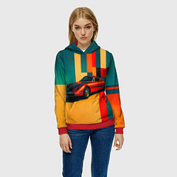 Толстовка-худи женская Спорткар ретрофутуризм поп-арт 1970-е, цвет: 3D-красный — фото 2