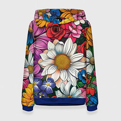 Толстовка-худи женская Крупные цветы, цвет: 3D-синий