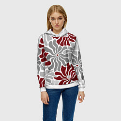 Толстовка-худи женская Цветы cherry and grey pattern, цвет: 3D-белый — фото 2
