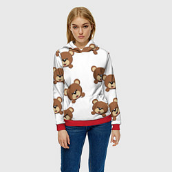 Толстовка-худи женская Мордашка мишки, цвет: 3D-красный — фото 2