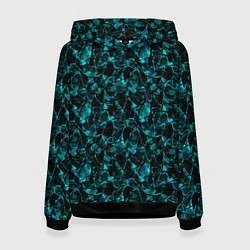 Толстовка-худи женская Голубой с черным абстрактный узор, цвет: 3D-черный